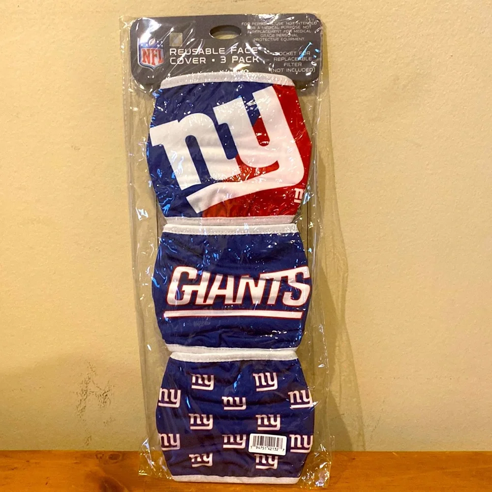 3 Pack Washable & Reusable NFL Licensed New York NY Giants Face Coverings NIP